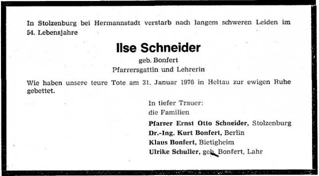 Bonfert Ilse 1922-1977 Todesanzeige